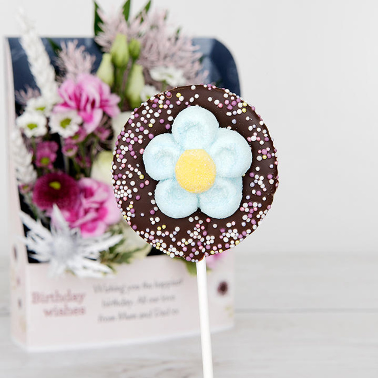 Dark chocolate daisy lolly Dark chocolate daisy lolly